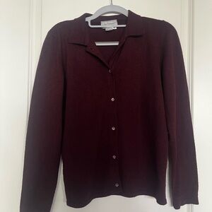 Cashmere Cardigan with Collar in Burgundy